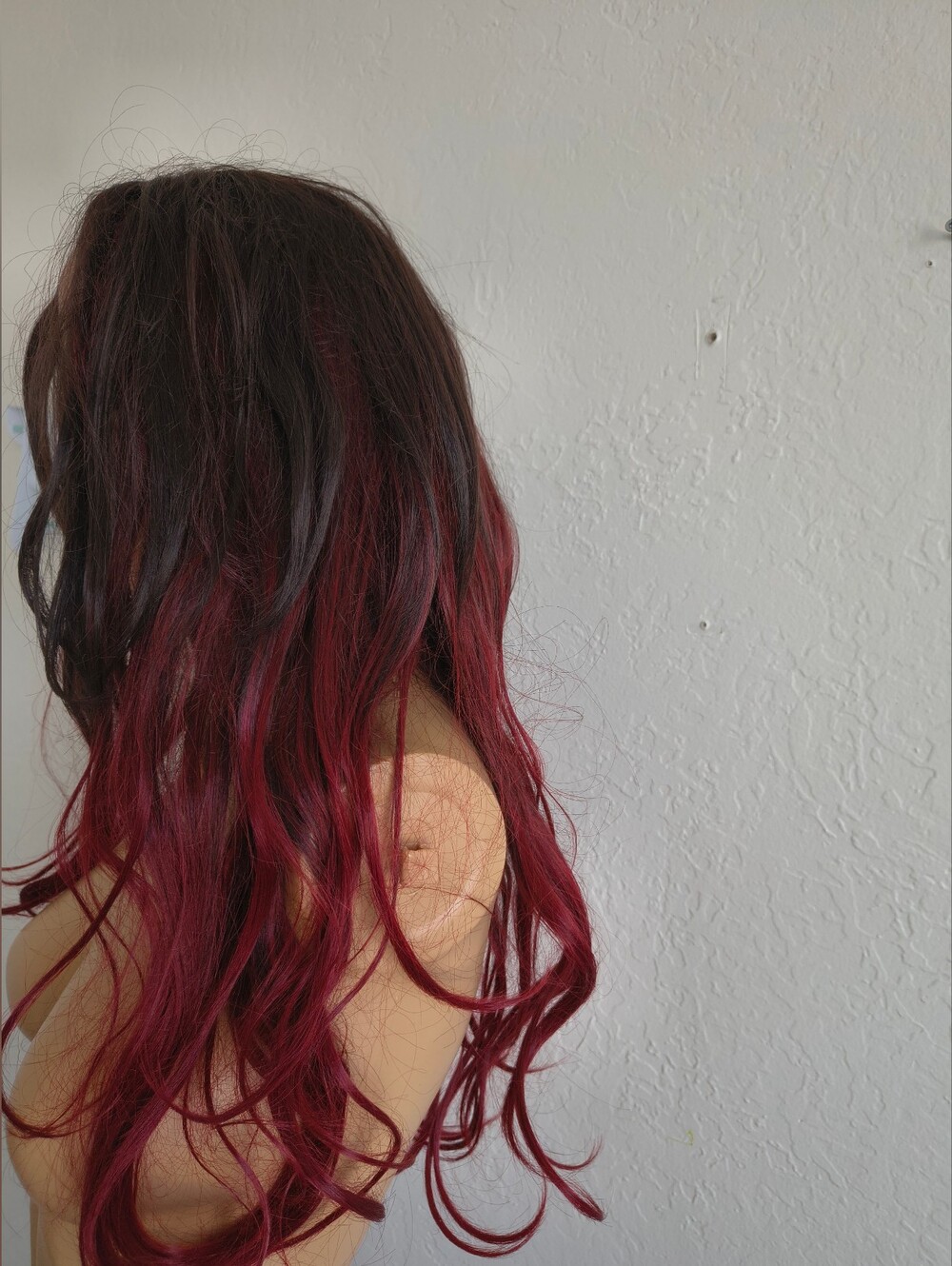 Long Wavy Ombre Burgundy Red Synthetic Wig Goth Witch Cosplay Halloween
